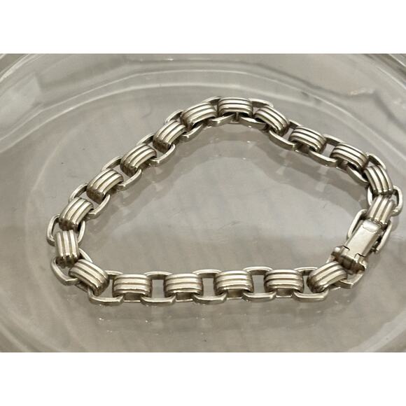 David Yurman Sterling Silver Square & Oval Ribbed Link Chain BRACELET 8.25” - Picture 4 of 7
